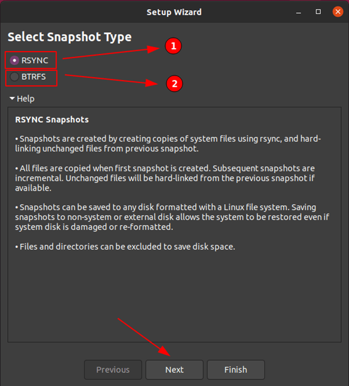 select snapshot type