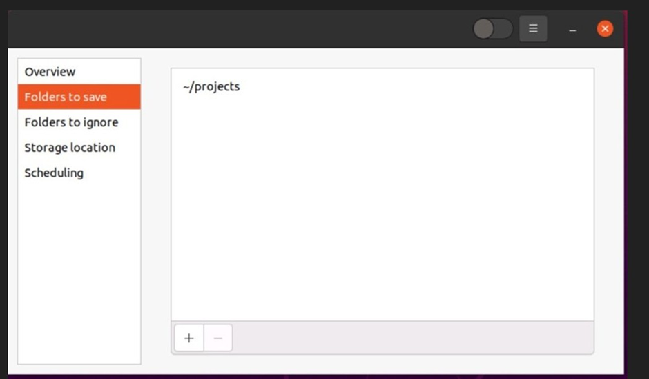The Folders to save pane.