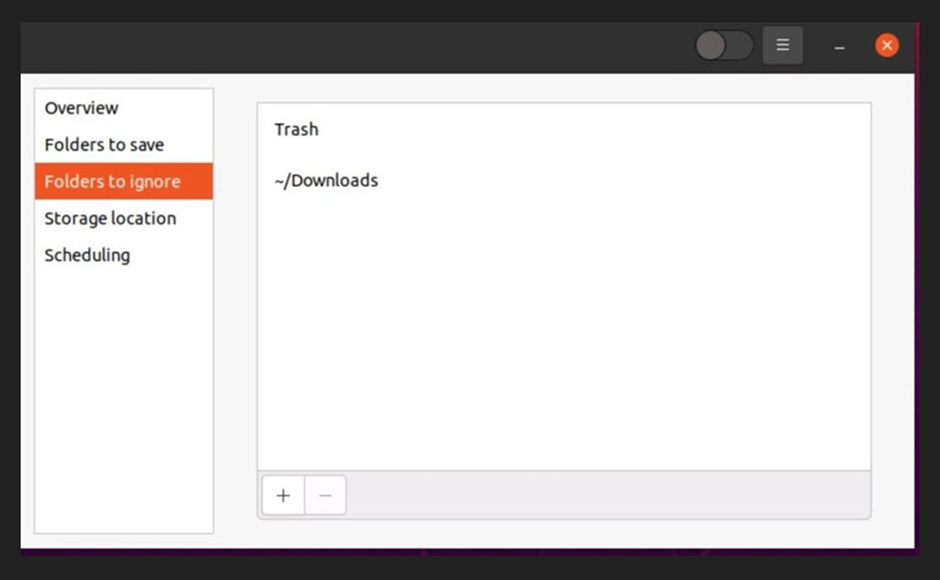 The Folders to ignore pane.