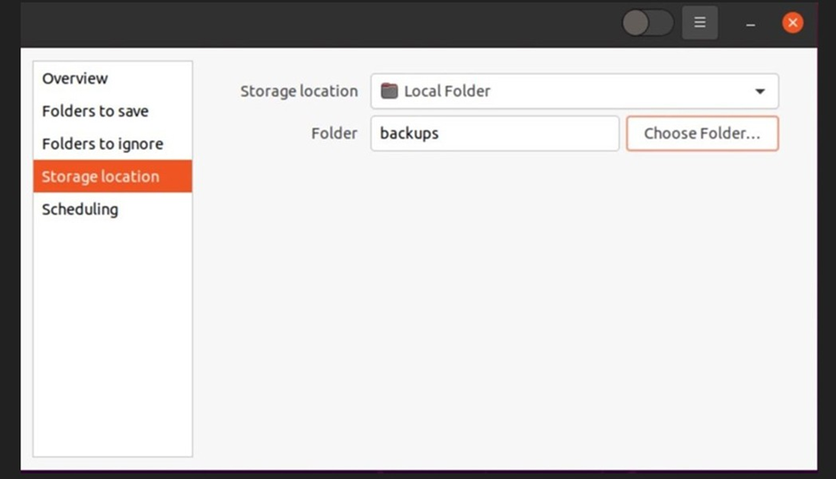 The Storage location pane.
