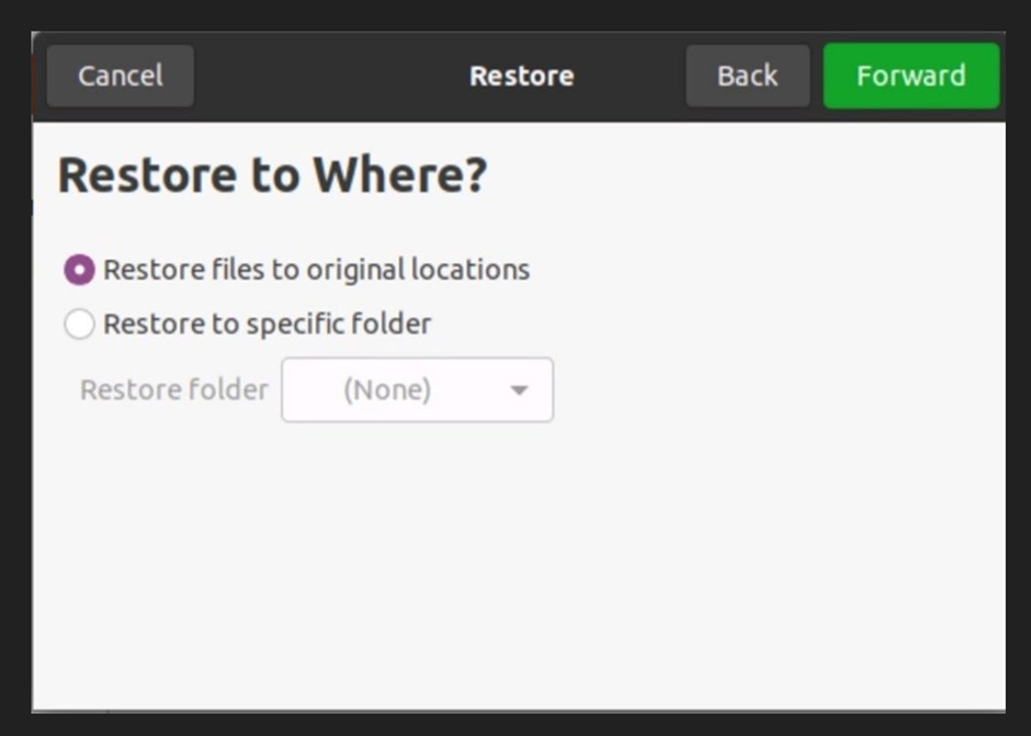 Select a restore location.
