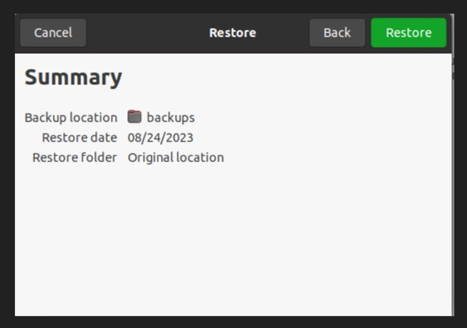 Summary of the restore process.
